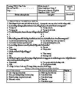 Đề kiểm tra học kì I Sinh học 7 - Mã đề 01 - Năm học 2016-2017 - Trường THCS Tân Tiến